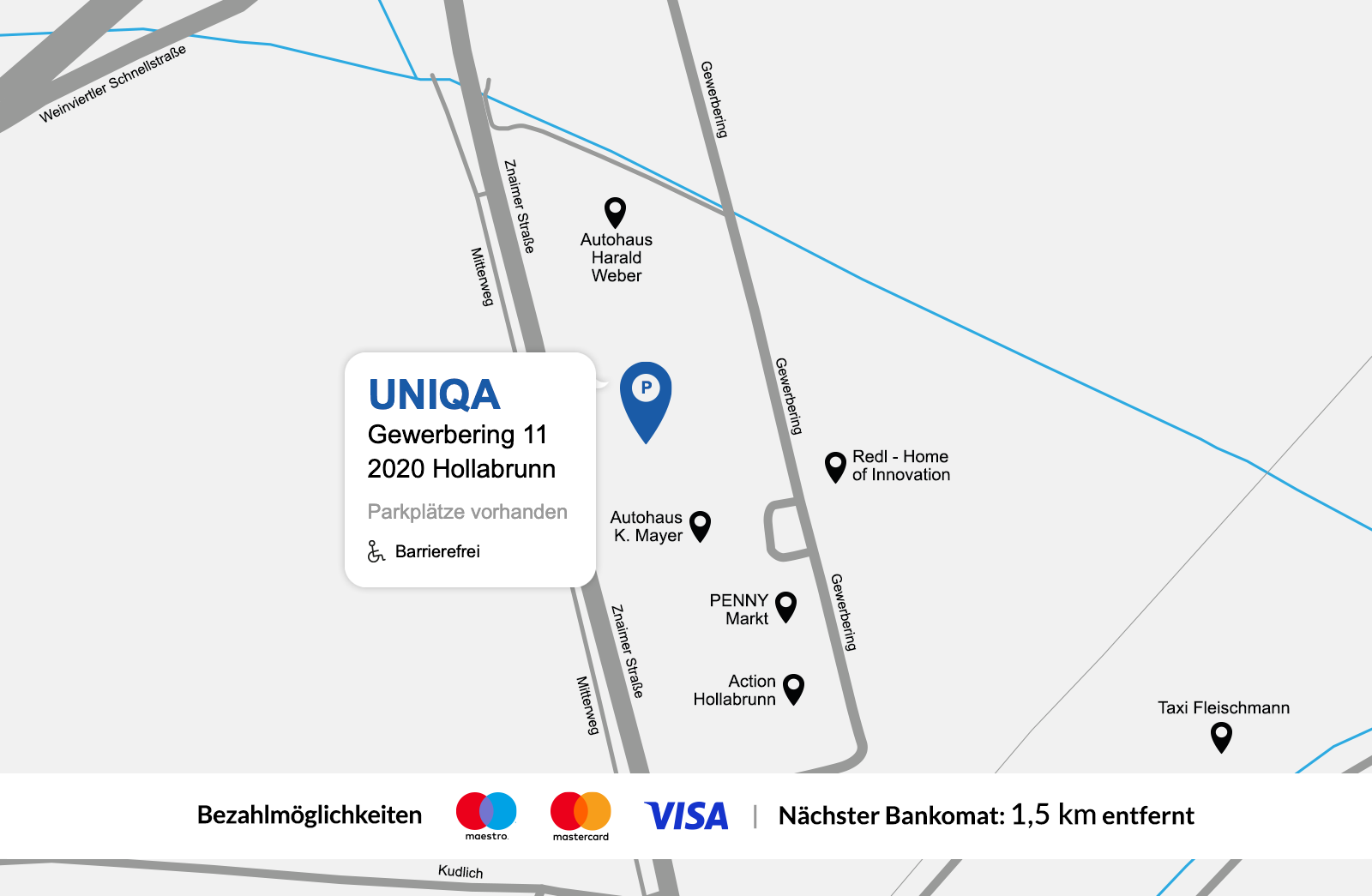 Eine gezeichnete Karte des Standortes der UNIQA GeneralAgentur Sprung und Partner..